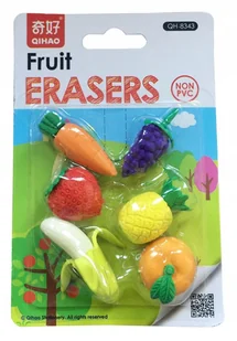 GUMKI do ścierania mazania OWOCE komplet zest. gumek banan marchewka jabłko - Gumki biurowe - miniaturka - grafika 1