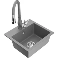 Zlewozmywaki z baterią - Mexen Milo zlewozmywak granitowy 1-komorowy z baterią kuchenną Savita, szary - miniaturka - grafika 1