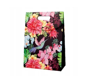 Incood średnia torebka prezentowa czarna w kolorowe rośliny i ptaki - Opakowania i torebki na prezenty - miniaturka - grafika 1