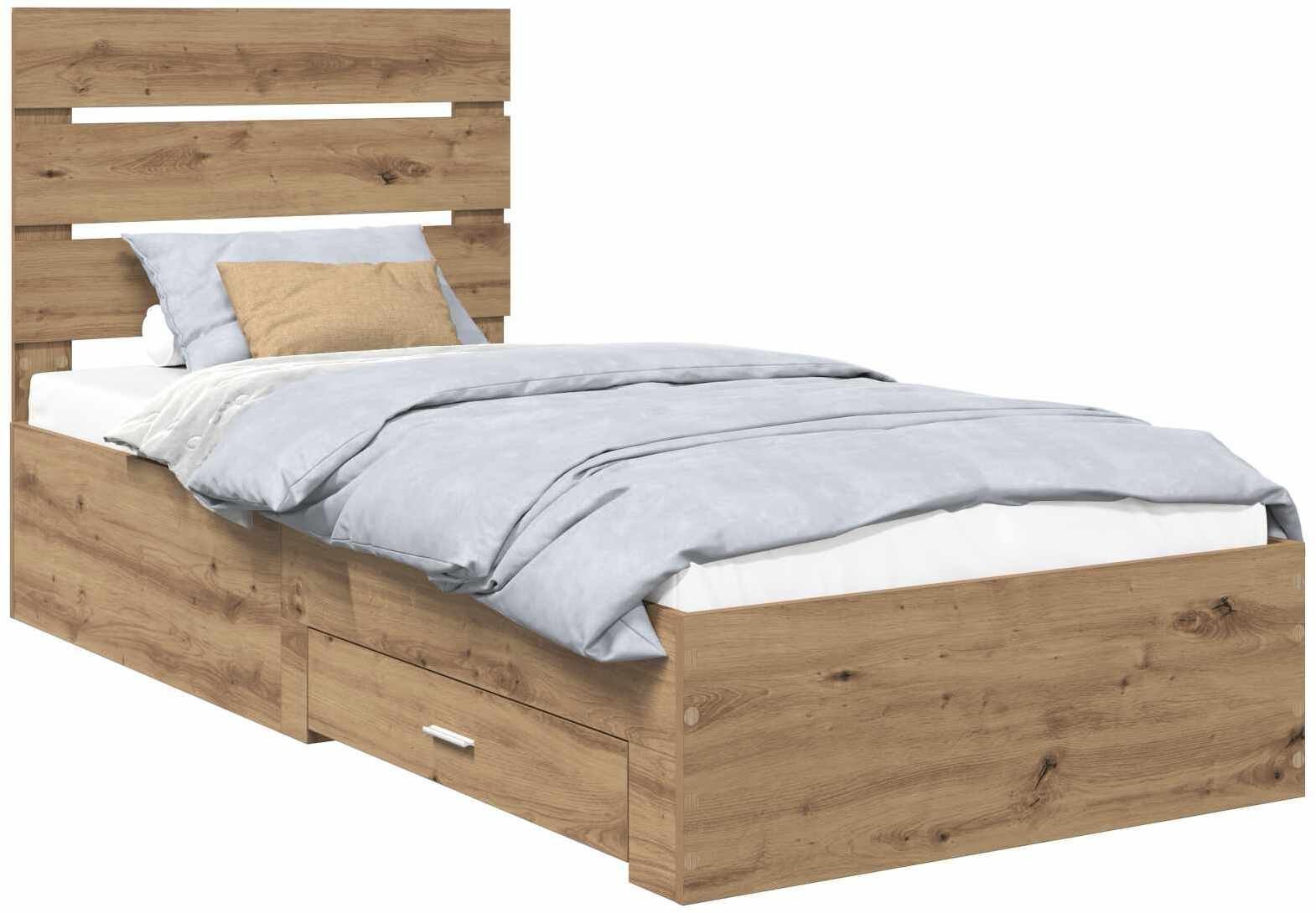 vidaXL Ramka łóżka z szufladą Dąb rzemieślniczy 90 x 200 cm