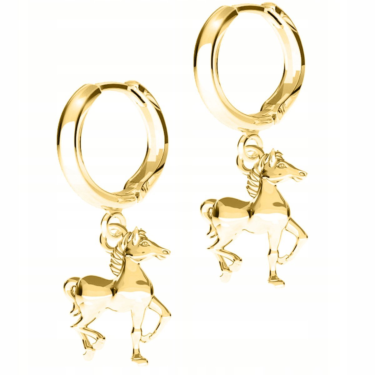Złote Kolczyki z Koniami Konie na Biglach Kucyki Koniki SREBRO 925