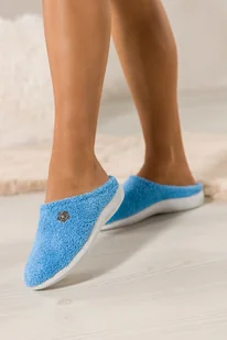 Niebieskie kapcie damskie Inblu obuwie domowe ozdobny stalowy kwiatek VX689899 - Kapcie damskie - miniaturka - grafika 1