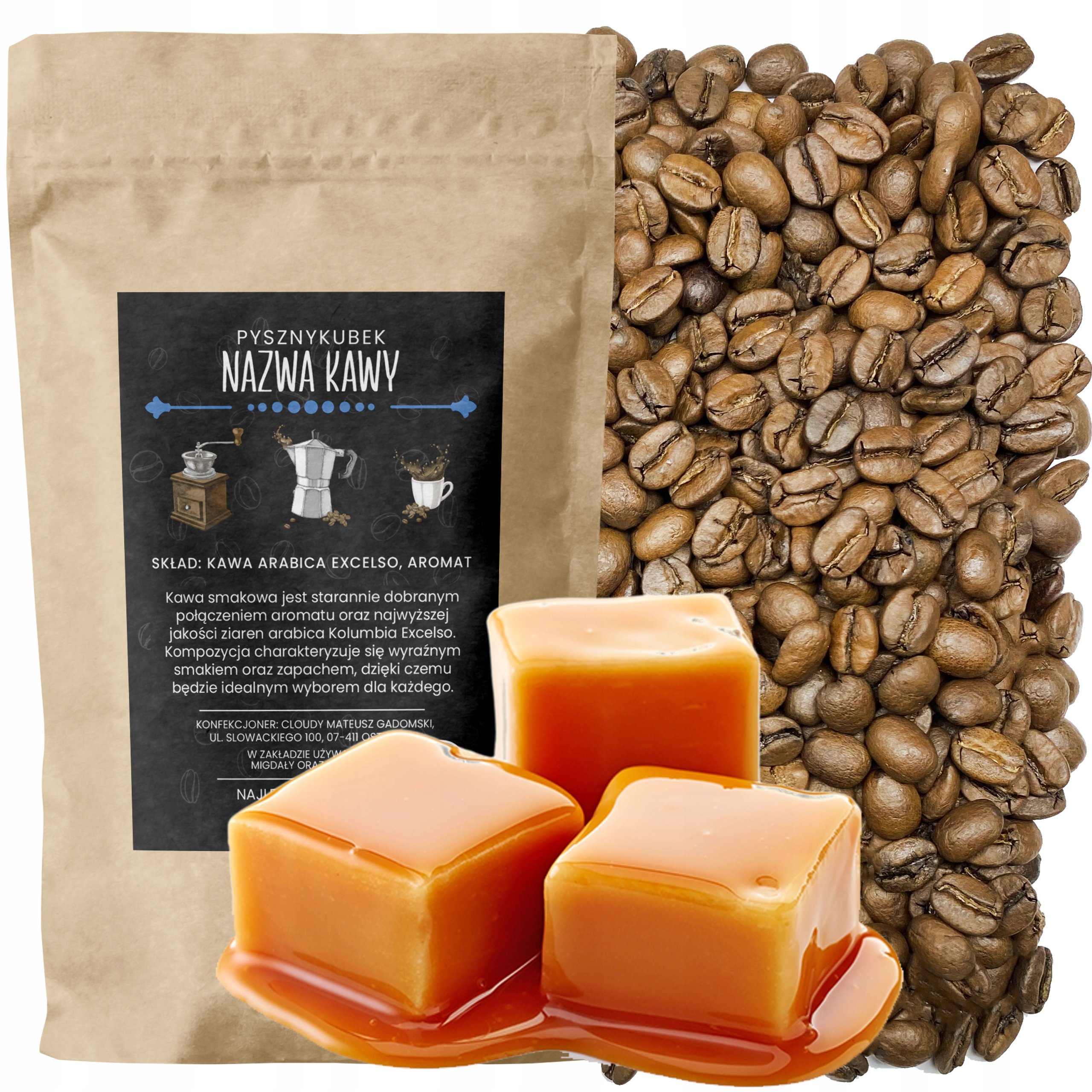 Kawa smakowa Karmelowa 1000G 1KG ziarnista karmel