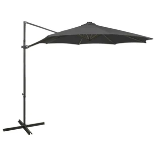 Parasol wiszący z lampkami LED i słupkiem, antracytowy, 300 cm - Parasole ogrodowe - miniaturka - grafika 1