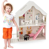 Place zabaw - Drewniany Domek dla Lalek, Półotwarty Dwupiętrowy Domek Marzeń dla Dzieci, Kreatywna Zabawka dla Dzieci Powyżej 3 Lat, 81 x 30 x 86 cm, Biały - miniaturka - grafika 1