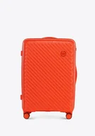 Walizki - Średnia walizka z polipropylenu w tłoczone paski pomarańczowa - miniaturka - grafika 1
