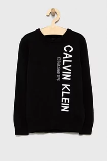 Swetry damskie - Calvin Klein Jeans Jeans Sweter bawełniany dziecięcy kolor czarny lekki - grafika 1