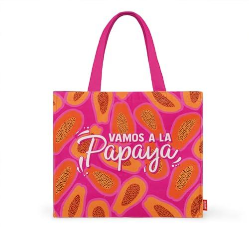 Legami - Torba plażowa, duża torba plażowa, torba plażowa ze wzmocnionego materiału, torba plażowa z zapięciem na magnes, torba na ramię, obsługuje do 15 kg, 44 x 61,5 cm, Papaya, Różowy, Współczesny