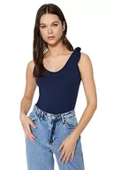 Body - Trendyol Damskie body z dzianiny w kwiaty, granatowy, L, granatowy, L - miniaturka - grafika 1