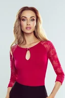 Bluzki damskie - Eldar Donata Bluzka Rękaw 3/4 Tiul Bordowa 2Xl - miniaturka - grafika 1