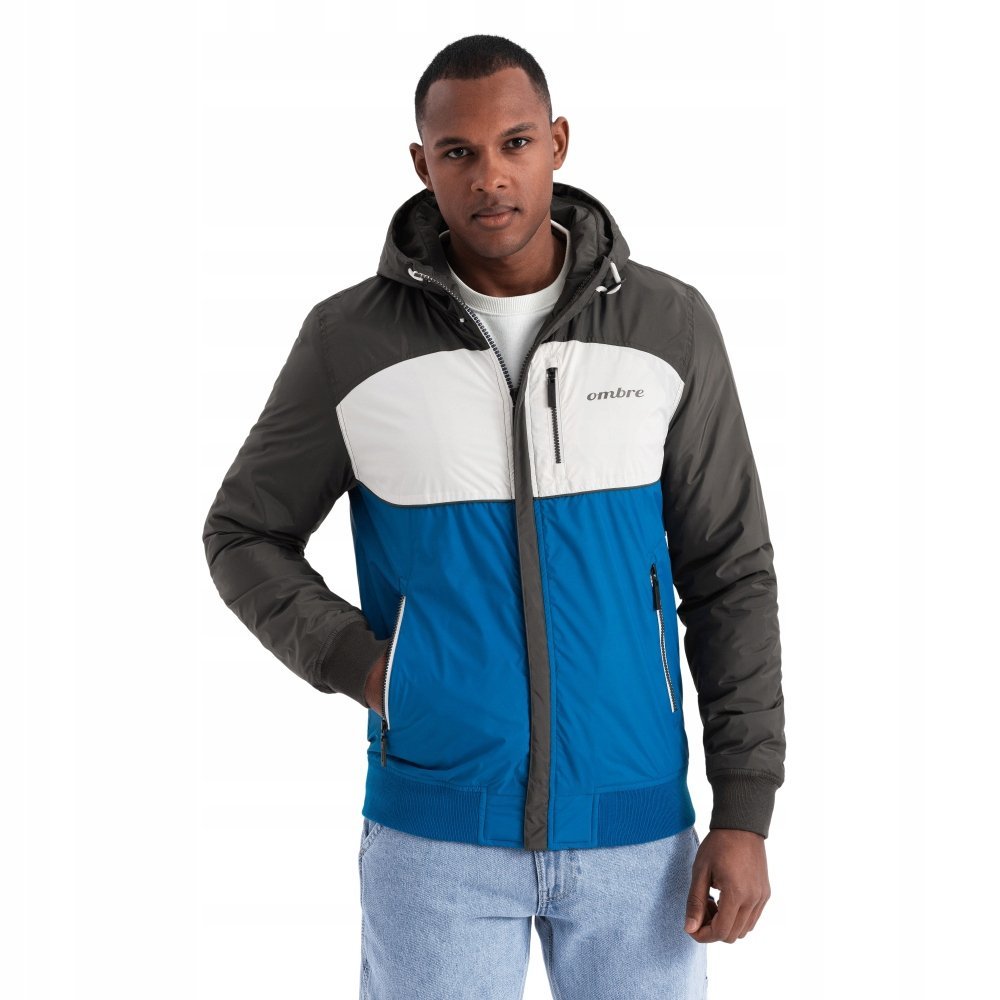 Sportowa lekka kurtka męska polar niebiesko-grafitowa OM-JANP-0194 V2 r XXL