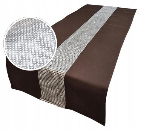 BIEŻNIK BRĄZOWY 140 CM OBRUS Z CYRKONIAMI KOLORY