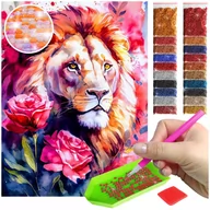 Zabawki kreatywne - Haft Diamentowy ARTULIO, Obraz DIY 5D, Diamond Painting, Mozaika Diamentowa 30X40cm (Lew pośród kwiatów) + Zestaw Akcesoriów - miniaturka - grafika 1
