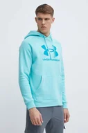 Bluzy męskie - Under Armour bluza męska kolor turkusowy z kapturem z nadrukiem - miniaturka - grafika 1
