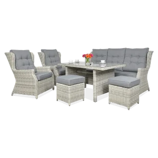 Meble technorattanowe TRIVENTO 3 DINING + PUFY White Grey - Focus Garden - Meble ogrodowe - miniaturka - grafika 1