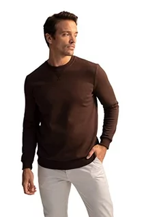 Swetry męskie - DeFacto Sweter z długim rękawem męski - okrągły dekolt bluza męska (brązowy, L), brązowy, L - grafika 1