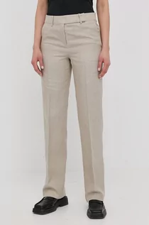 Spodnie damskie - Michael Kors MICHAEL MICHAEL spodnie lniane damskie kolor beżowy szerokie high waist - grafika 1
