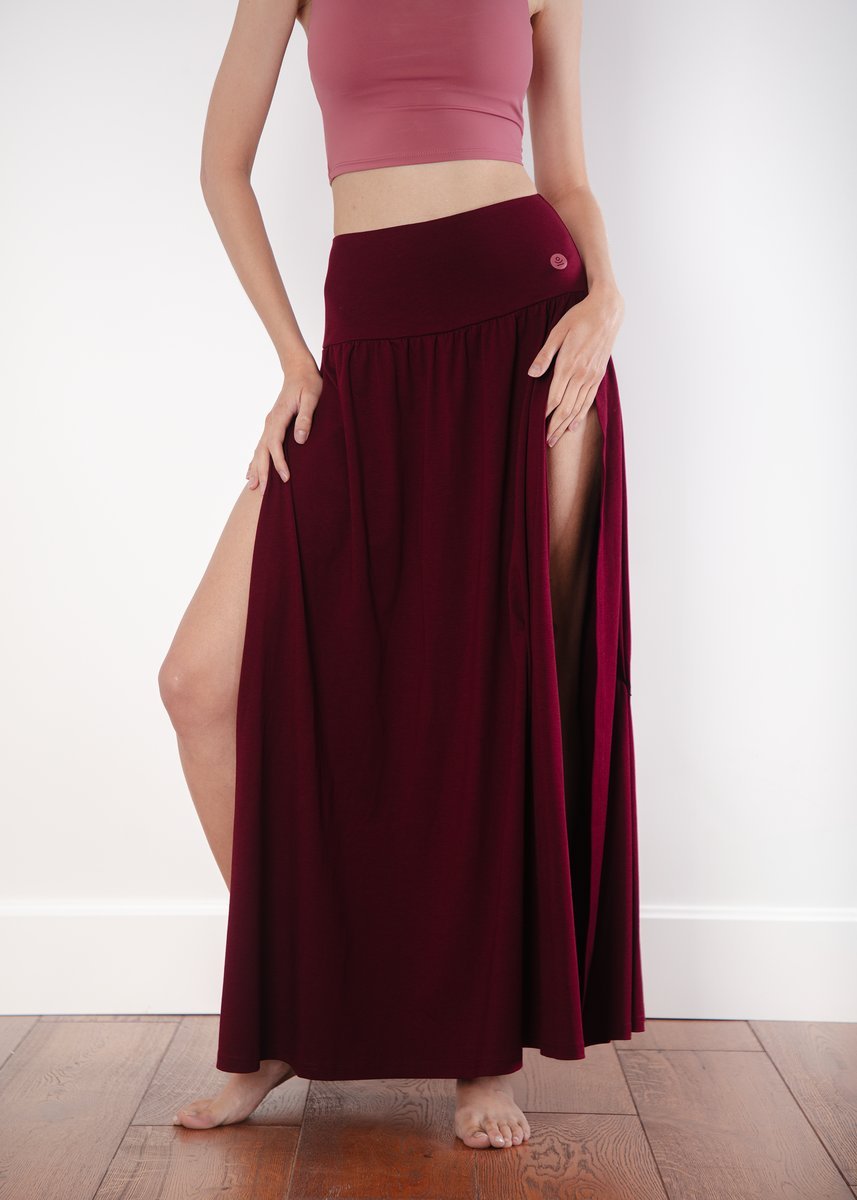 Spódnica do jogi z rozporkami po bokach FLOWCUT - burgundy dreams xs