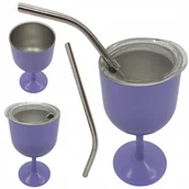 Kubki termiczne - KUBEK KIELICH KIELISZEK TERMICZNY METALOWY Z METALOWĄ SŁOMKĄ DRINKI 11,5 CM - miniaturka - grafika 1