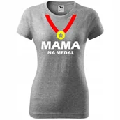 Koszulki i topy damskie - Damska Koszulka na Dzień Mamy mama na medalna Prezent Urodziny ciemnoszary melanż S - miniaturka - grafika 1