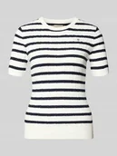 Swetry damskie - Bluzka z dzianiny z okrągłym dekoltem i wyhaftowanym logo - miniaturka - grafika 1