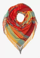 Apaszki i szaliki damskie - Czerwono-Żółty Szalik z Bawełny i Wiskozy Ozdobiony Klasyczną Kratą i Frędzlami Nerifla - miniaturka - grafika 1