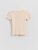 Koszulki dla dziewczynek - Reserved - Sweter z krótkim rękawem z wiskozą - pastelowy róż - miniaturka - grafika 1