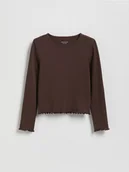 Bluzki dla dziewczynek - Reserved - Bawełniana koszulka w prążek - ciemnobrązowy - miniaturka - grafika 1