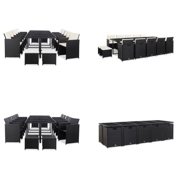 vidaXL 15-częściowy ogrodowy zestaw jadalniany z poduszkami z czarnego rattanu - Zestaw mebli ogrodowych - Zestawy mebli ogrodowych - Stół ogrodowy - Stoły ogrodowe