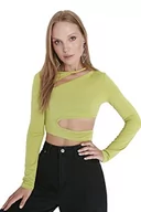 Body - Trendyol Damska damska dopasowana bodycon asymetryczny kołnierz tkana bluzka koszula, zielona, 38, ZIELONY, 64 - miniaturka - grafika 1