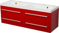 Szafki łazienkowe - Szafka łazienkowa czerwona 120cm FOKUS z umywalką podwójną - miniaturka - grafika 1