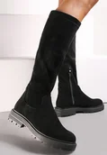 Kozaki damskie - Czarne Kozaki na Grubej Podeszwie z Imitacji Zamszu Zeodia - Renee - miniaturka - grafika 1