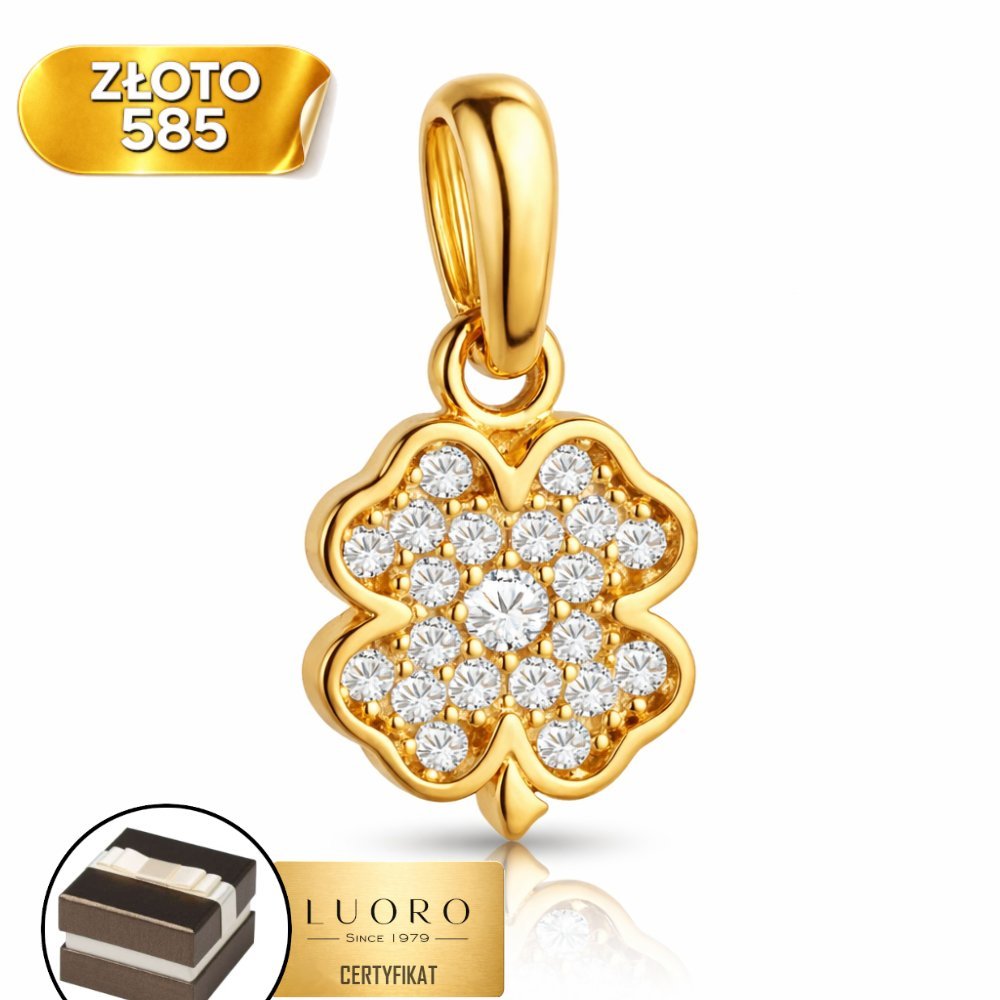 ZAWIESZKA ZŁOTA 585 14K KONICZYNKA CYRKONIE 1,4 CM ELEGANCKA DELIKATNA