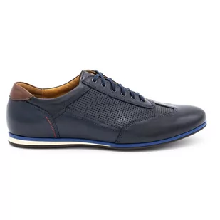 Buty męskie skórzane casual 64/54 granatowe - KAMPOL - Półbuty męskie - miniaturka - grafika 1