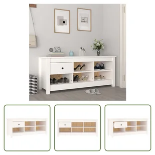 The Living Store Szafka na buty biała 110x38x45,5 cm lite drewno sosnowe - Szafki na buty - miniaturka - grafika 1