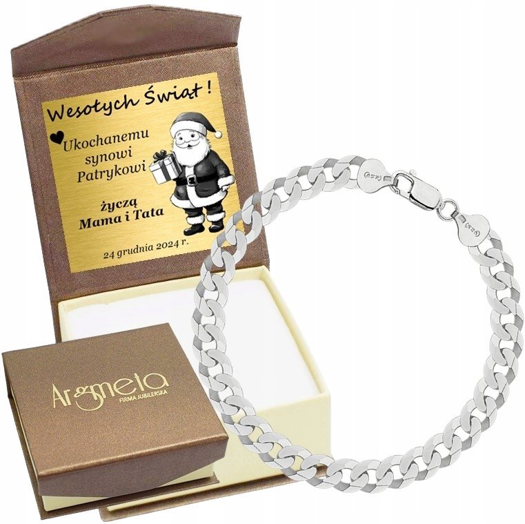 Bransoletka Srebrna Pancerka 925 Pełna Diamentowana 7,50 mm Grawer Gratis