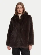 Płaszcze damskie - KAOS Futro RI1NT057 6006 Brązowy Regular Fit - miniaturka - grafika 1