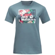 Koszulki i topy damskie - Damska Koszulka JACK WOLFSKIN FLOWER LOGO T W 1808341-6167 – Szary - miniaturka - grafika 1