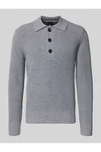 Swetry męskie - Sweter z dzianiny z wykładanym kołnierzem i listwą guzikową - Bugatti - miniaturka - grafika 1