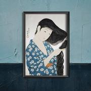 Plakaty - Plakat retro do salonu Kobieta w niebieskim czesaniu włosów A3 30x40cm z ramką pion - miniaturka - grafika 1