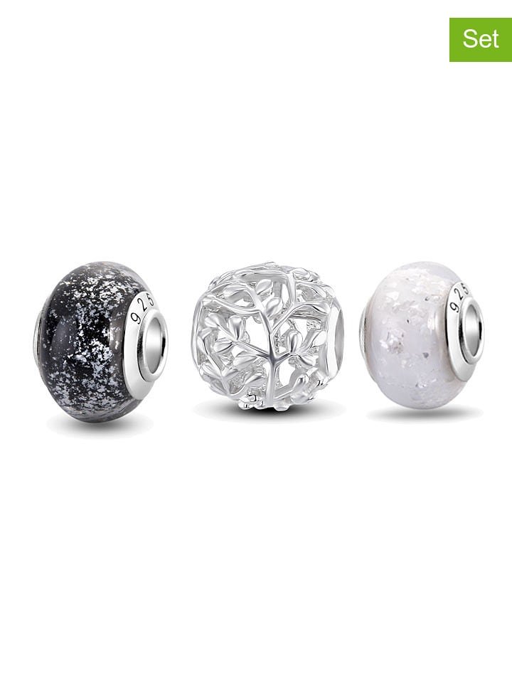 CHARM'S Srebrne charmsy (3 szt.) ze szkłem Murano