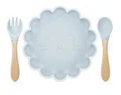 Miseczki i talerzyki dla dzieci - Lew Silikonowy Zestaw Talerzyk Plus Sztućce-Jasny niebieski - miniaturka - grafika 1