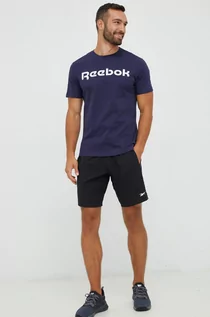 Koszulki męskie - Reebok t-shirt bawełniany kolor granatowy z nadrukiem - grafika 1