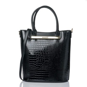 Duży Lakierowany Shopper Torba Torebka Monnari Aktówka Premium Czarny