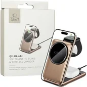 Ładowarki do telefonów - Tech-Protect Ładowarka indukcyjna Qi15W A42 3w1 Magnetic Stand and Wireless Charger do MagSafe, Qi, złota - miniaturka - grafika 1