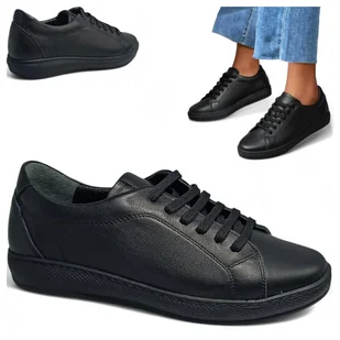 Półbuty Damskie Skórzane Sportowe Sneakersy Czarne Jesień Loretta Vitale 40 - Półbuty damskie - miniaturka - grafika 1