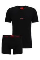 Koszulki męskie - HUGO Męski t-shirt & bokserki zestaw bielizny z rozciągliwej bawełny z logotypem, Black3, L - miniaturka - grafika 1