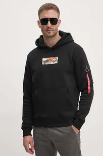 Alpha Industries bluza męska kolor czarny z kapturem z nadrukiem 148338 - Bluzy męskie - miniaturka - grafika 1