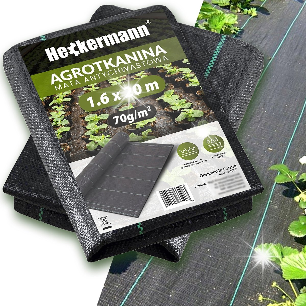 AGROTKANINA ANTYCHWASTOWA AGROWŁÓKNINA CZARNA MATA UV 3% 1,6x20m 70g /m2
