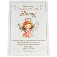 Pamiątka Pierwszej Komunii Świętej - Pamiątka Pierwszej Komunii Świętej - personalizowana ramka z ozdobnym kolorowym aniołkiem 3D - miniaturka - grafika 1